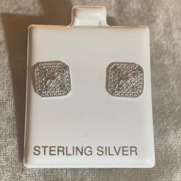 New! Genuine Diamond Square Cushion Sterling Silver Earrings - Picture 1 of 6